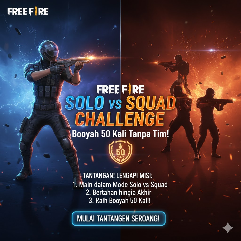 Free Fire Solo vs Squad Challenge: Booyah 50 Kali Tanpa Tim!